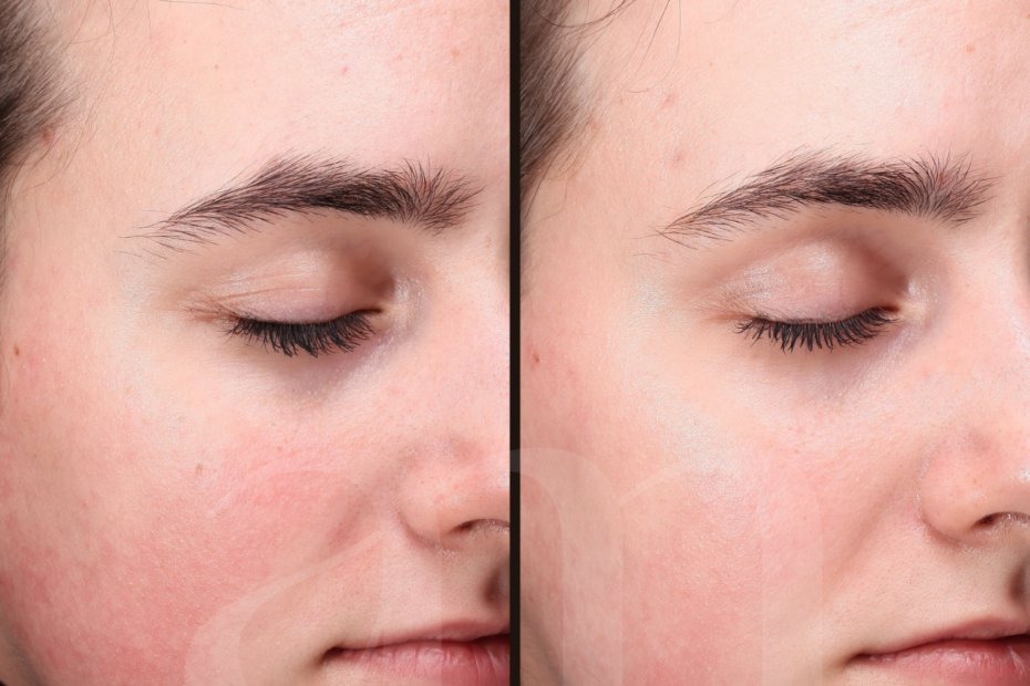 Roodheden couperose gevoelie huid laserbehandeling voor en na