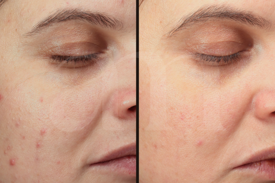 Hormonale acne voor en na foto medische peeling laserbehandeling