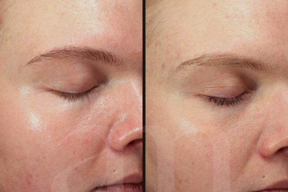 roodheden, onstekingen medische peeling, led behandeling voor en na foto
